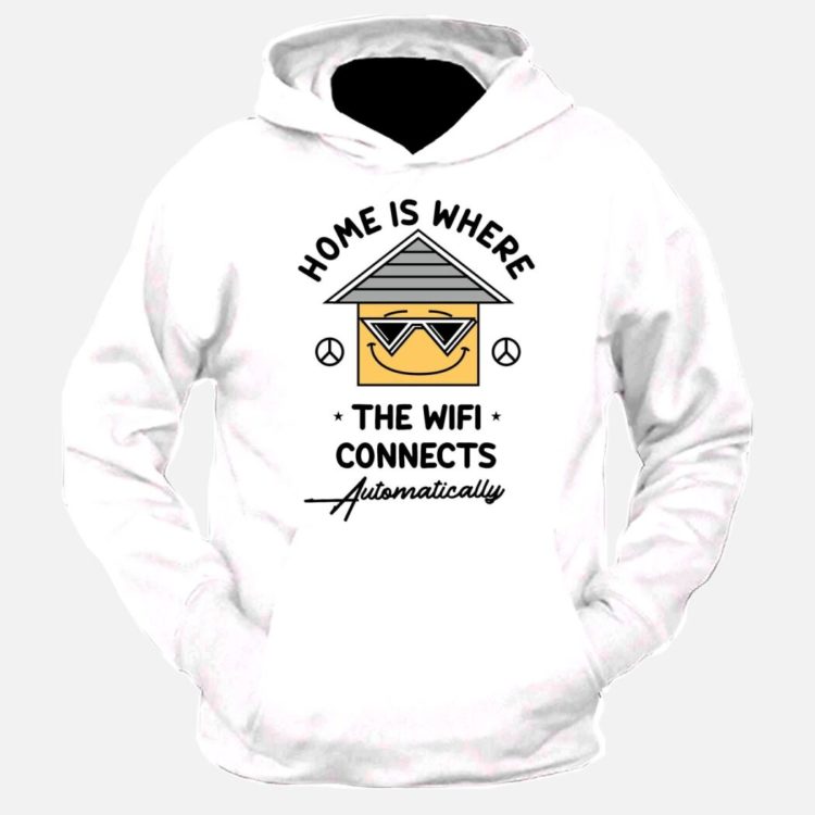 Home Is Where The Wifi Connects Automatically Graphic Printed Hoodie